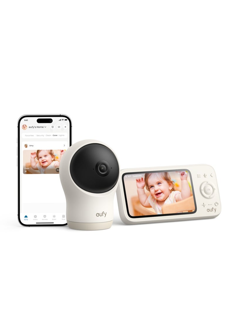 eufy Baby Monitor C10 with 2K HD Camera, 4.5" 480p Display, 4× Zoom, Pan-Tilt, Night Vision, Hybrid Wi-Fi & No Wi-Fi Connection, 12 H Battery, Motion, Cry, Noises, Temperature Alters, 2-Way Talk, VOX - Image 1